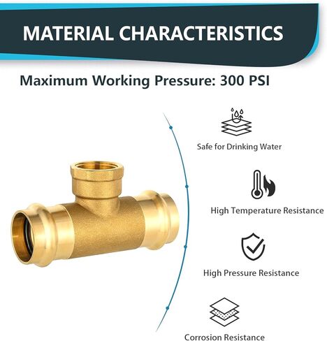 (Pack of 5) Seelink Copper Press Female Tee, 3/4"P x 3/4"P x 1/2"Female NPT Tee, Brass Construction Fitting for Copper Tube in Saudi Arabia