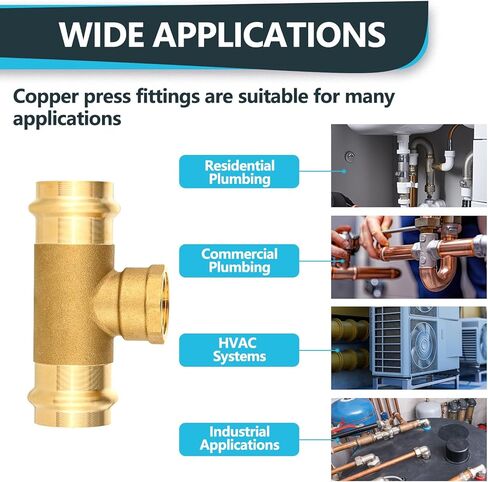 (Pack of 5) Seelink Copper Press Female Tee, 3/4"P x 3/4"P x 1/2"Female NPT Tee, Brass Construction Fitting for Copper Tube in Saudi Arabia