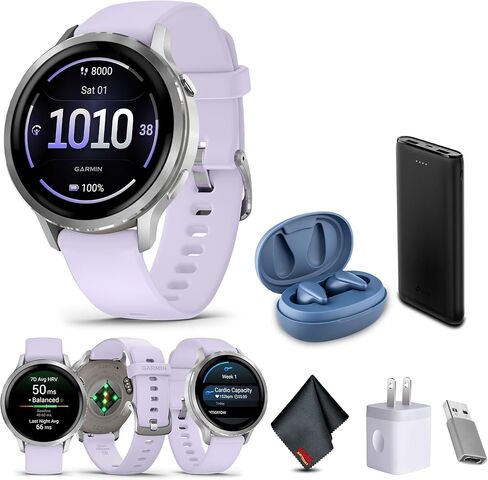 Garmin Venu 4, 41mm, Advanced Fitness and Multisport Tracker GPS Smartwatch, 1.2" AMOLED Display, Built-in Flashlight, 10 Days of Battery Life, Silver with Periwinkle Silicone Band (Watch Bundle) in Saudi Arabia