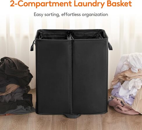 Lifewit 136l عائق مزدوج غسيل معقم مع الغطاء وأكياس الغسيل القابلة للإزالة ، عائق كبير مقسوم ، سلة غسيل مقطعين قابلة للطي مع مقابض لغرفة النوم ، الحمام ، النوم الجامعي ، غرفة الغسيل ، رمادي in Saudi Arabia