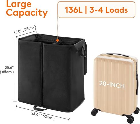 Lifewit 136l عائق مزدوج غسيل معقم مع الغطاء وأكياس الغسيل القابلة للإزالة ، عائق كبير مقسوم ، سلة غسيل مقطعين قابلة للطي مع مقابض لغرفة النوم ، الحمام ، النوم الجامعي ، غرفة الغسيل ، رمادي in Saudi Arabia