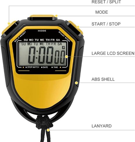 ساعة توقيت، ساعة توقيت مقاومة للماء، مؤقت LCD رقمي محمول باليد، عداد رياضي كرونوغراف مع حزام للسباحة والجري وتدريب كرة القدم in Kuwait