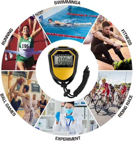 ساعة توقيت، ساعة توقيت مقاومة للماء، مؤقت LCD رقمي محمول باليد، عداد رياضي كرونوغراف مع حزام للسباحة والجري وتدريب كرة القدم in Kuwait