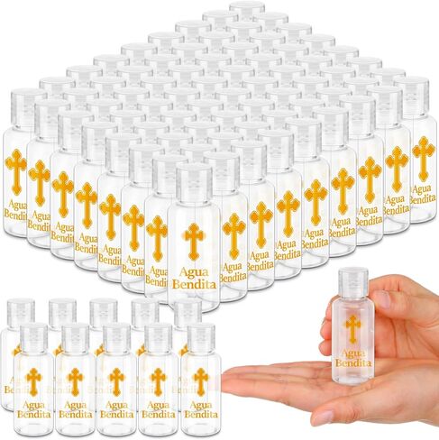 Bokon 50 Pcs Holy Water Bottles 1 oz Small Baptism Party Favor Agua Bendita Plastic Empty Containers with Golden Catholic Cross Bautismo Religious First Communion Gift for Guests Christian Church in Saudi Arabia
