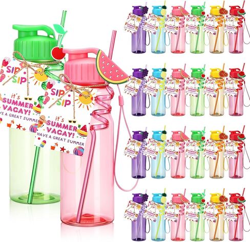 CHENGU 24 Set 18 oz Water Bottles with Fruit Straws Bulk End of The Year Gifts for Students from Teacher Plastic Water Bottles Summer Graduation Student Gift for School Prizes Goodie Bag in Saudi Arabia