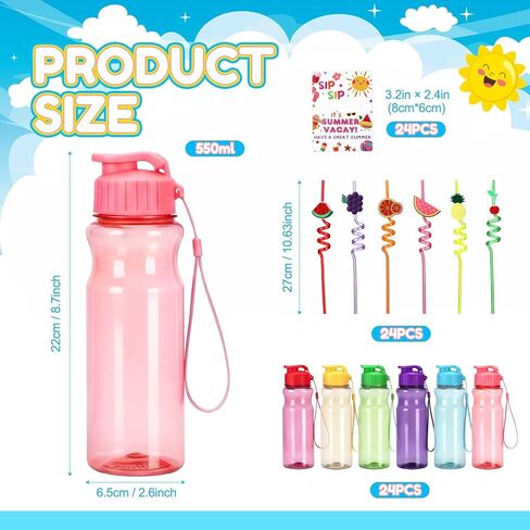 CHENGU 24 Set 18 oz Water Bottles with Fruit Straws Bulk End of The Year Gifts for Students from Teacher Plastic Water Bottles Summer Graduation Student Gift for School Prizes Goodie Bag in Saudi Arabia