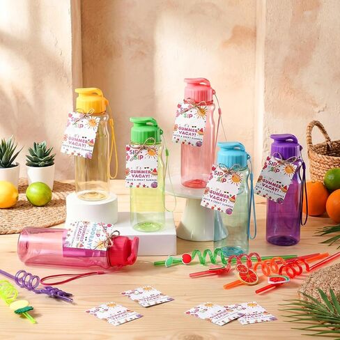 CHENGU 24 Set 18 oz Water Bottles with Fruit Straws Bulk End of The Year Gifts for Students from Teacher Plastic Water Bottles Summer Graduation Student Gift for School Prizes Goodie Bag in Saudi Arabia