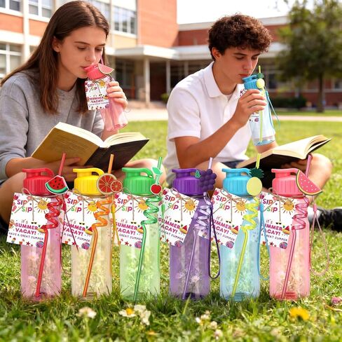 CHENGU 24 Set 18 oz Water Bottles with Fruit Straws Bulk End of The Year Gifts for Students from Teacher Plastic Water Bottles Summer Graduation Student Gift for School Prizes Goodie Bag in Saudi Arabia
