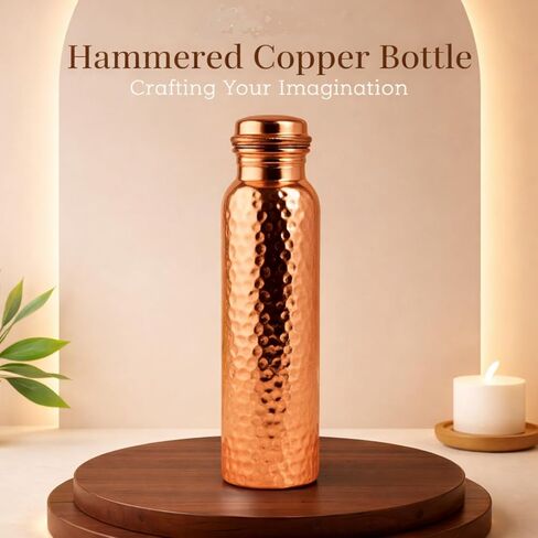 Copper Water Bottle - 34oz - Handcrafted Ayurvedic 100% Pure Copper Water Bottle for Drinking |Men & Women| Leak-Proof Lid BPA Free Non-Insulated & Eco Friendly with Premium Quality for Sport in Saudi Arabia