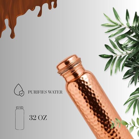 Copper Water Bottle - 34oz - Handcrafted Ayurvedic 100% Pure Copper Water Bottle for Drinking |Men & Women| Leak-Proof Lid BPA Free Non-Insulated & Eco Friendly with Premium Quality for Sport in Saudi Arabia