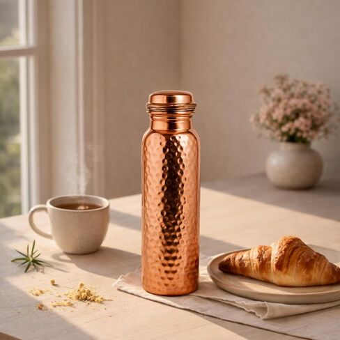 Copper Water Bottle - 34oz - Handcrafted Ayurvedic 100% Pure Copper Water Bottle for Drinking |Men & Women| Leak-Proof Lid BPA Free Non-Insulated & Eco Friendly with Premium Quality for Sport in Saudi Arabia