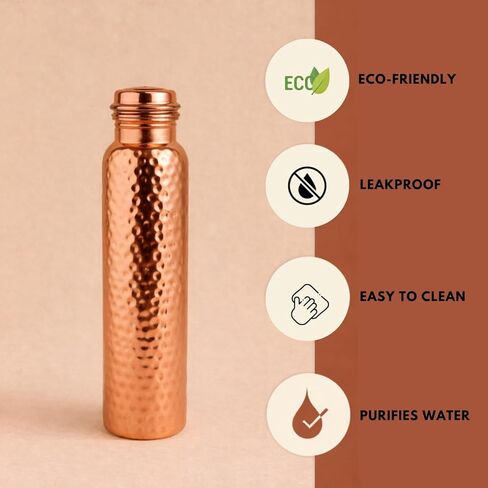 Copper Water Bottle - 34oz - Handcrafted Ayurvedic 100% Pure Copper Water Bottle for Drinking |Men & Women| Leak-Proof Lid BPA Free Non-Insulated & Eco Friendly with Premium Quality for Sport in Saudi Arabia