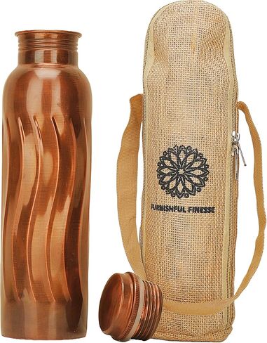 Copper Water Bottle For Drinking Pure Copper Bottle 1000 ml Copper Vessel With Carrying Bag For Sports, Yoga, Ayurvedic Copper Bottle for Gym,Office,Hiking - Pack of 2, (Natural Curve Bottle) in Saudi Arabia