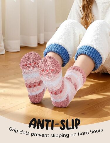 Durio Kids Fuzzy Slipper Socks with Non-Slip Grips - 3 Pairs Cozy Warm Crew Sock for Boys Girls, Soft Toddler Winter Socks in Saudi Arabia