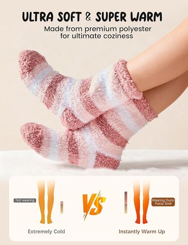 Durio Kids Fuzzy Slipper Socks with Non-Slip Grips - 3 Pairs Cozy Warm Crew Sock for Boys Girls, Soft Toddler Winter Socks in Saudi Arabia