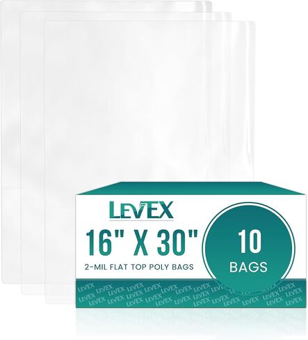 Levex - 16 بوصة × 20 بوصة (100 قطعة) سطح مسطح مفتوح النهاية - أكياس بولي شفافة شديدة التحمل سعة 2 مل للتغليف والشحن والتخزين والطعام (لا تحتوي الحقائب على ختم أو مطبوعات) in Kuwait