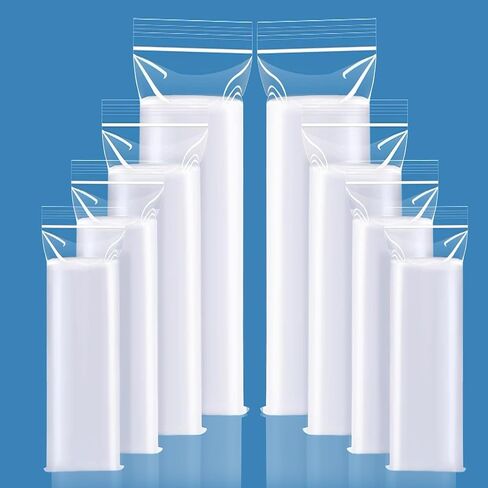 أكياس بلاستيكية طويلة بسحاب قابلة لإعادة الإغلاق من البلاستيك الشفاف، أكياس بولي إيثيلين سميكة ذاتية الغلق مقاومة للماء لمختلف عبوات المنتجات الممدودة (2.5 مل، 50 عبوة) (8 × 20) in Kuwait