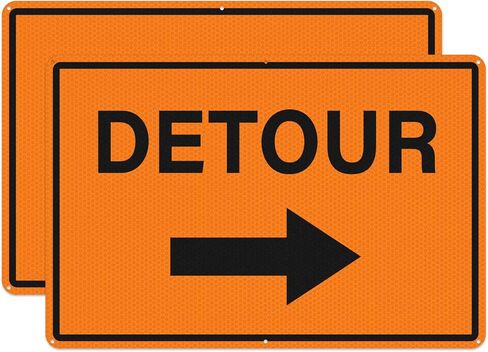 2 Pack Detour Sign with Right Arrow 12 x 18 Inch Reflective Aluminum Traffic Signs Rust-Free Waterproof Road Barricade Signs for Construction Zones Parking Lots Driveways in Saudi Arabia