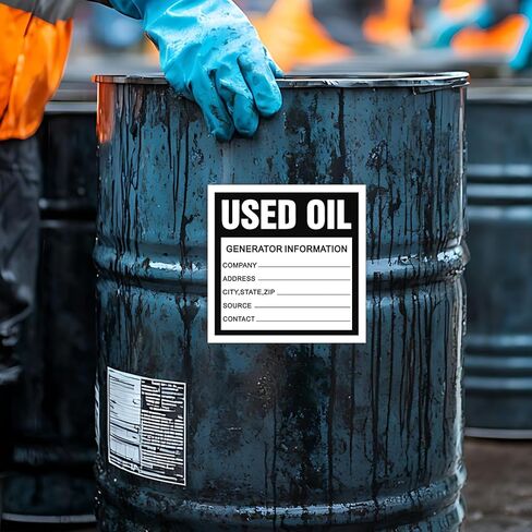 Harloon 100 Pack Adhesive-Poly Vinyl Hazardous Waste Label 6 x 6 Inches Used Oil Label, Black and White Hazardous Material Stickers for Industrial, Chemical Safety Compliance(Information Style) in Saudi Arabia