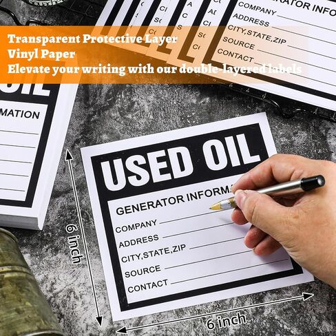 Harloon 100 Pack Adhesive-Poly Vinyl Hazardous Waste Label 6 x 6 Inches Used Oil Label, Black and White Hazardous Material Stickers for Industrial, Chemical Safety Compliance(Information Style) in Saudi Arabia