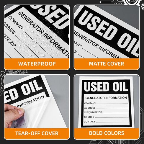 Harloon 100 Pack Adhesive-Poly Vinyl Hazardous Waste Label 6 x 6 Inches Used Oil Label, Black and White Hazardous Material Stickers for Industrial, Chemical Safety Compliance(Information Style) in Saudi Arabia