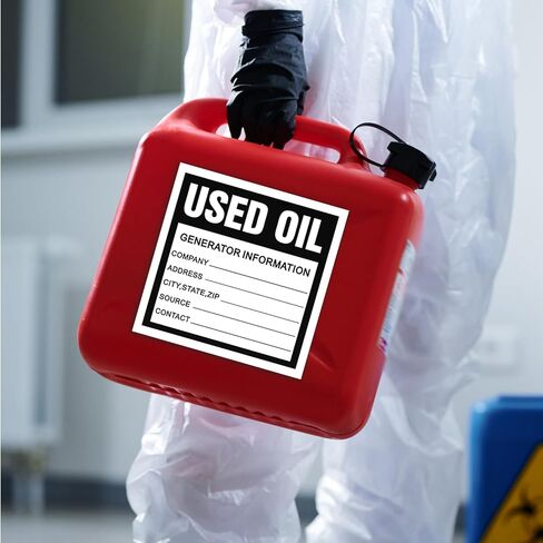 Harloon 100 Pack Adhesive-Poly Vinyl Hazardous Waste Label 6 x 6 Inches Used Oil Label, Black and White Hazardous Material Stickers for Industrial, Chemical Safety Compliance(Information Style) in Saudi Arabia