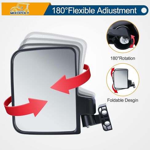 Golf Cart Side Mirrors Universal No Drilling for Yamaha, Club Car, EZGO Folding Adjustable 180 Degree HD Glass Compatible with 0.75" 1" 1.25" Square Strut Mount Included in Saudi Arabia