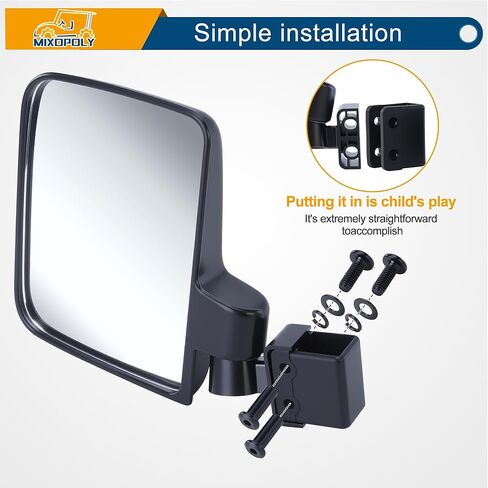 Golf Cart Side Mirrors Universal No Drilling for Yamaha, Club Car, EZGO Folding Adjustable 180 Degree HD Glass Compatible with 0.75" 1" 1.25" Square Strut Mount Included in Saudi Arabia