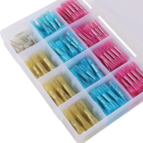 210PCS Heat Shrink Butt Connectors, Marine Grade Electrical Wire Connectors Kit, Tinned Red Copper Insulated Waterproof Crimp Terminals Butt Splice for Cable,Boat,Wiring in Saudi Arabia