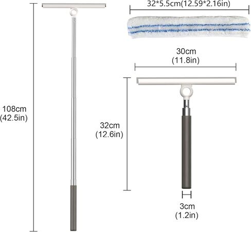 Shower Squeegee for Glass Doors, Telescopic 2-in-1 Squeegee for Window Cleaning with Microfiber Scrubber for Bathroom, Tile Wall, Car Windshield in Saudi Arabia