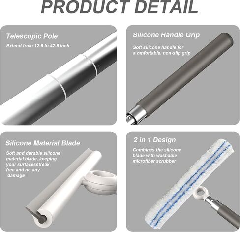 Shower Squeegee for Glass Doors, Telescopic 2-in-1 Squeegee for Window Cleaning with Microfiber Scrubber for Bathroom, Tile Wall, Car Windshield in Saudi Arabia