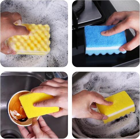 20 Pack, The Third Generation Dishwashing Sponge, Scrub Sponge, The Wave Shaped Design Makes Them More Suitable for scenarios Such as Kitchen Tableware, countertops, Walls, Porcelain, Etc in Saudi Arabia