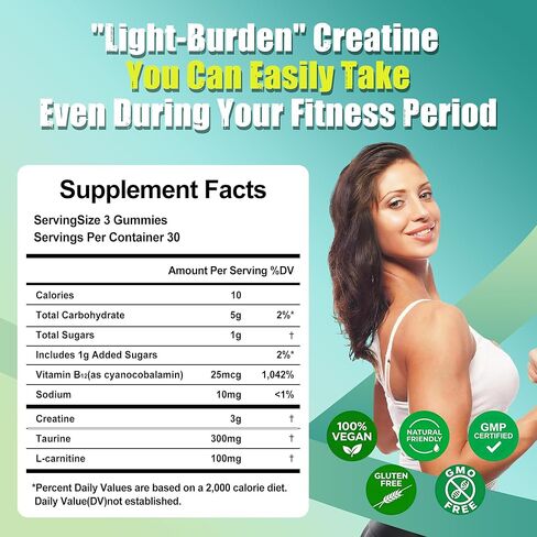 Creatine Monohydrate Gummies for Women,3000mg Creatine with Taurine and L-carnitine,Vegan Sugar-Free for Muscle Shaping and Growth,Creatine Gummies ForIdeal for Gym Women and Men,120 Count in Saudi Arabia