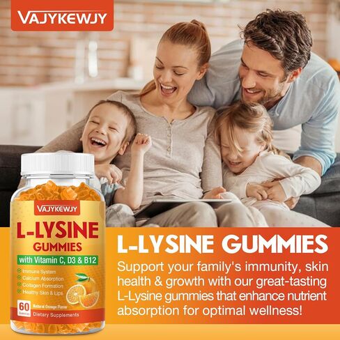 علكة L-Lysine 1000 ملغ لدعم المناعة، نكهة البرتقال اللذيذة، نباتية، غير معدلة وراثيًا، خالية من الغلوتين - 120 قطعة in Kuwait