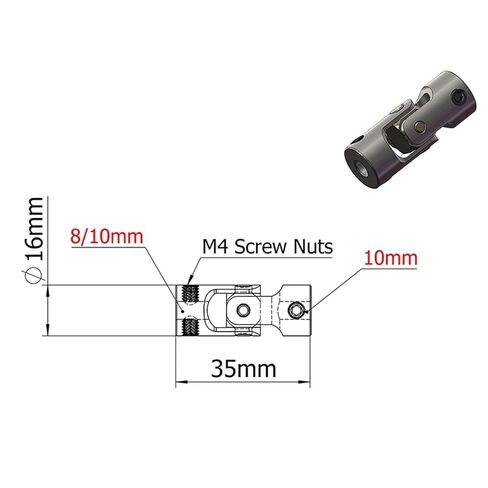 Mini Coupling D16 L35 Universal Joint Diameter 16mm Length 35mm Model Ship Car Coupler Gimbal Cardan 1Pcs(10mm to 10mm) in Saudi Arabia