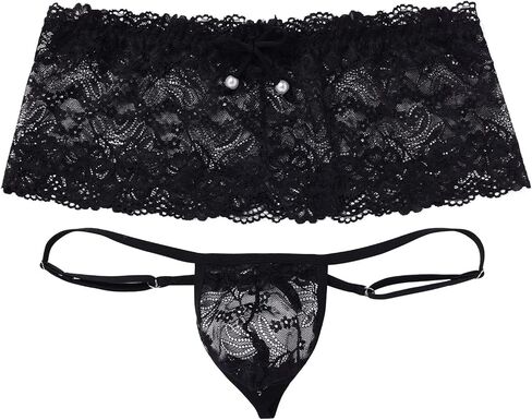 ABAFIP Men's Sissy Lingerie Low Rise Lace Mesh Sheer Mini Skirt + G-string Panties 2Pc Crossdressing Underwear in Saudi Arabia