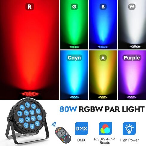 أضواء RGBW 4 في 1 LED Par Lights، أضواء مسرح 80 وات مع 0-100% باهتة احترافية للتحكم في الصوت DMX المنشط تلقائيًا، إضاءة مسرح SEBRUANC للأحداث DJ Disco Wedding Party 4packs in Kuwait