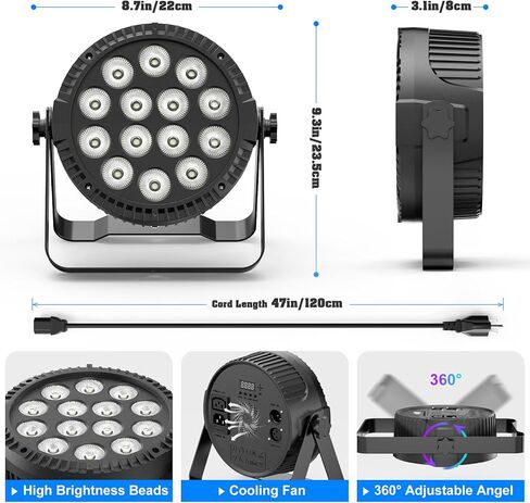 أضواء RGBW 4 في 1 LED Par Lights، أضواء مسرح 80 وات مع 0-100% باهتة احترافية للتحكم في الصوت DMX المنشط تلقائيًا، إضاءة مسرح SEBRUANC للأحداث DJ Disco Wedding Party 4packs in Kuwait