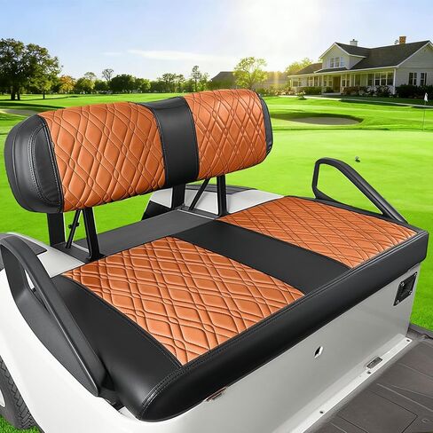 أغطية مقاعد عربة الجولف من DRIVE UP، أغطية مقاعد EZGO TXT من الجلد الماسي، أغطية مقاعد أمامية EZGO PVC سوداء مع خياطة بنية، مقاومة للخدش والبقع in Saudi Arabia