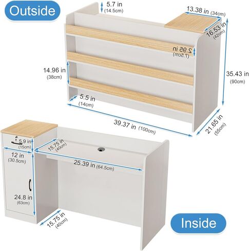 Modern Reception Desk Counter, Retail Counter Reception Desk with Lockable Drawers, Retail Checkout Counter with Open Shelves (White-You) in Saudi Arabia
