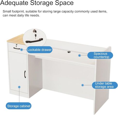 Modern Reception Desk Counter, Retail Counter Reception Desk with Lockable Drawers, Retail Checkout Counter with Open Shelves (White-You) in Saudi Arabia