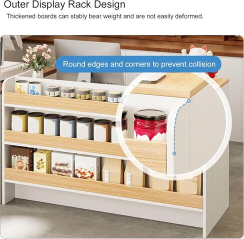 Modern Reception Desk Counter, Retail Counter Reception Desk with Lockable Drawers, Retail Checkout Counter with Open Shelves (White-You) in Saudi Arabia