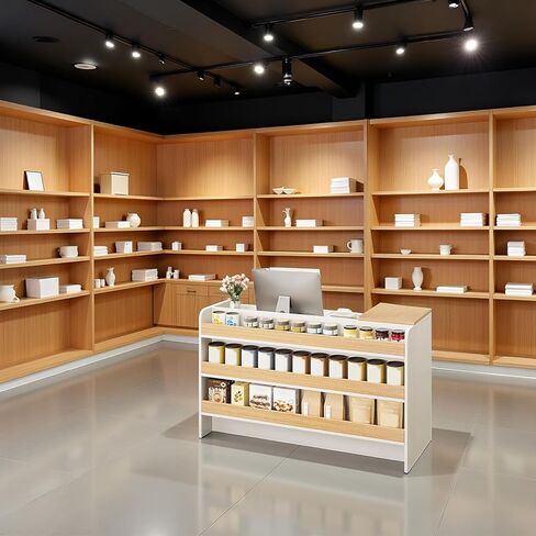 Modern Reception Desk Counter, Retail Counter Reception Desk with Lockable Drawers, Retail Checkout Counter with Open Shelves (White-You) in Saudi Arabia