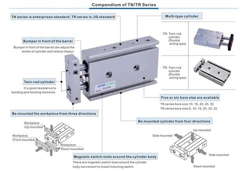 TN Type Aluminum Alloy Cylinder with Dual axis Double Rod Structure, Cylinder Diameter 10-32mm, Multiple Stroke Options, Precision Guidance(Stroke 100mm,Bore 32) in Saudi Arabia
