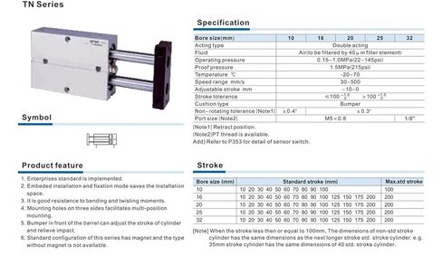 TN Type Aluminum Alloy Cylinder with Dual axis Double Rod Structure, Cylinder Diameter 10-32mm, Multiple Stroke Options, Precision Guidance(Stroke 100mm,Bore 32) in Saudi Arabia
