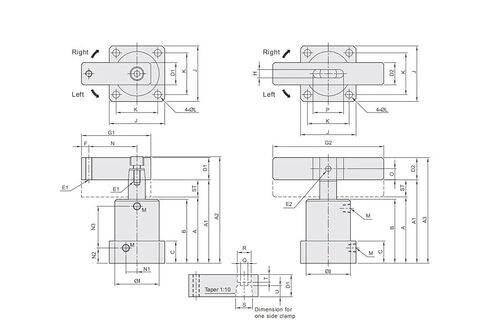 ACK Series 90 Degree Angle Clamping Cylinder, Yadeke Type Cylinder Diameter 25-63mm, Available in Black and White(SRC25X90-R) in Kuwait