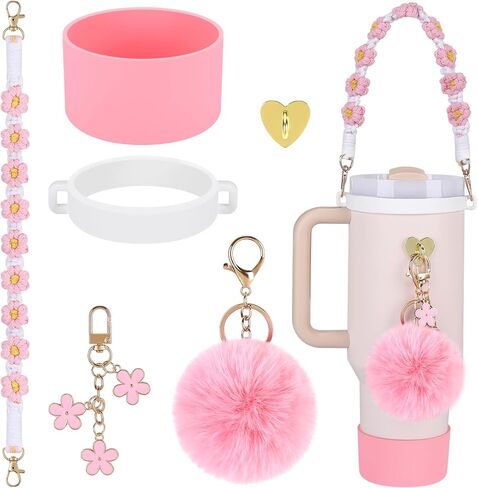 Accmor 6PCS Stanley Cup Accessories Set, Including Water Bottle Handle Strap, Silicone Cup Boot Base Protector, Keychain & Charms for Stanley Cup 40oz & 30oz Tumbler in Saudi Arabia