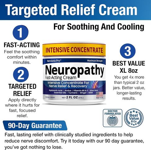 Neuropathy Nerve Relief Cream – Extra Large 8 oz – Maximum Strength for Feet Hands Legs Toes Back – Natural Ingredients Arnica Aloe Vera MSM Vitamins – Fast-Acting Soothing Relief – Super Value 8 oz in Saudi Arabia