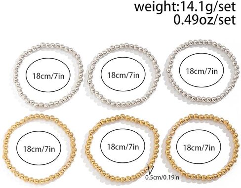 Mixed Metal Bracelet Gold Silver Beaded Bracelets Stack Two Tone Bracelets for Women Bead Stackable Statement Bracelet in Saudi Arabia
