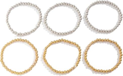 Mixed Metal Bracelet Gold Silver Beaded Bracelets Stack Two Tone Bracelets for Women Bead Stackable Statement Bracelet in Saudi Arabia